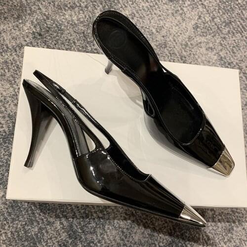 High heels 2021 new summer metal small square head shallow mouth sandals female stiletto black sexy womens shoes