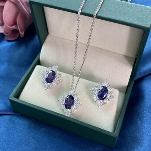 Vintage 100% 925 Sterling Silver Created Sapphire Stud Earrings For Women Engagement High Carbon Diamond Party Fine Jewelry Gift