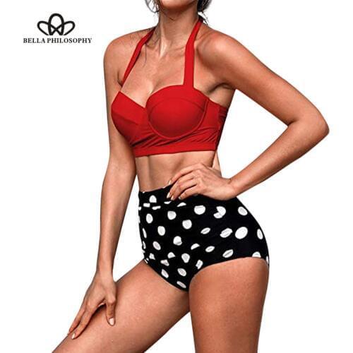 Bella Philosophy Summer Two Piece Printed Sexy High Rise Bra Set For Women Split Bikini Female Beach Bathing Wearing Plus Size