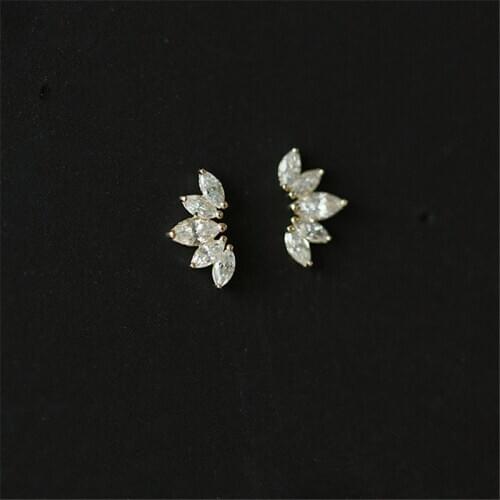 925 Sterling Silver Simple Pavé Crystal Wings Lotus Stud Earrings Women Light Luxury Temperament Wedding Jewelry Gift