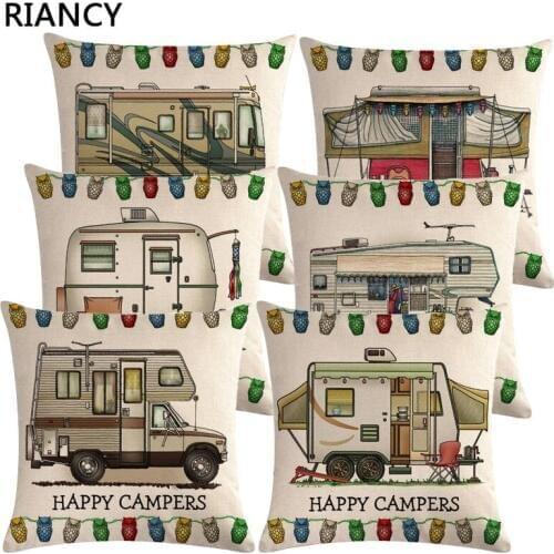 1 Pcs Camper Car Bus Pattern Cotton Linen Throw Pillow Cushion Cover Car Home Sofa Bed Decorative Pillowcase Funda Cojin 40649