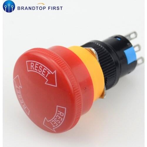 1pcs Waterproof 16mm Mushroom emergency stop e-stop switch 3 pins NO+NC Weather Pack push button switch