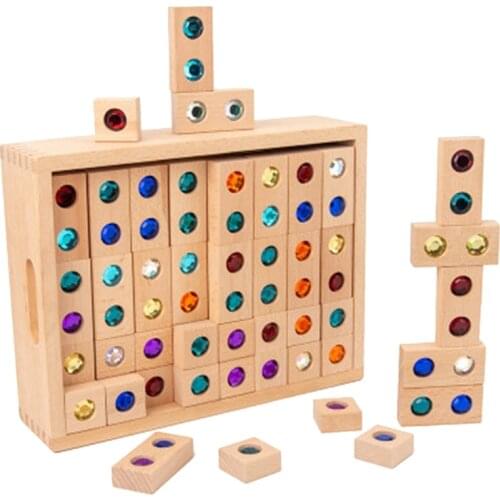 128pcs Wooden Gem Blocks Rainbow Stacking Toys Natural Wood Blocks Kids Blocks Educational Toys for Children