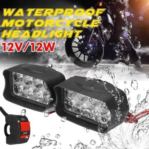 12V 12W Motorcycle LED Headlights Spotlights Super Bright Fog Spot Lamp Waterproof Auxiliary Driving Lights Headlamp With ON OFF