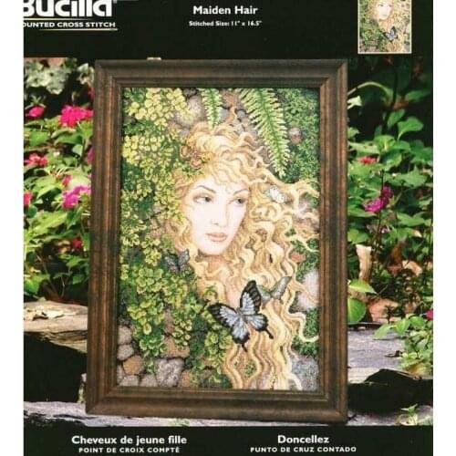 14/22/25ct beautiful lovely counted cross stitch kit maiden hair, golden hair girl lady woman butterfly