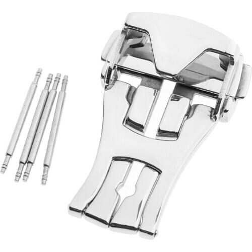 16mm, 20mm Stainless Steel Butterfly Deployment Buckle Watch Strap Band Clasp Push Button Replacement