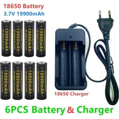 2021 New 18650 Battery High Quality 19900mAh 3.7V 18650 Li-ion batteries Rechargeable Battery For Flashlight Torch +Charger