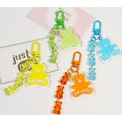 2021 Cute Teddy Bear Airpods Accessories Jelly Acrylic Keychain For Women Trinket Key Chains Ring Car Bag Pendent Charm D876
