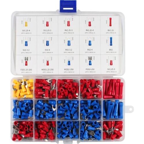 280Pcs Insulated Cable Connector Electrical Wire Assorted Crimp Spade Butt Ring Fork Set Ring Lug Rolled Terminal Kit For SN-02C