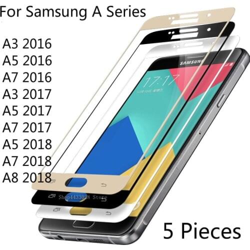 5 Piece Tempered Glass for Samsung Galaxy A3 A5 A7 Screen Protector Full Cover for A5 A6 A7 Protective Film Glass