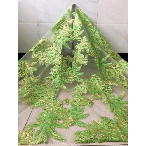 5yards/pc) Beautiful lemon green African net lace wonderful jacquard brocade tulle lace fabric for party dress 9 colors FL3963