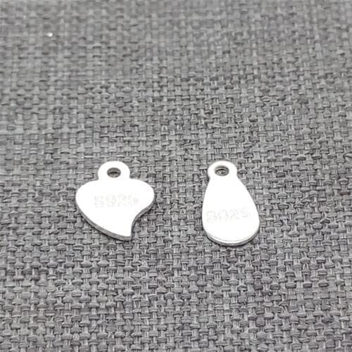 50pcs of 925 Sterling Silver Quality Tags Charms Drop Hear for Bracelet Necklace