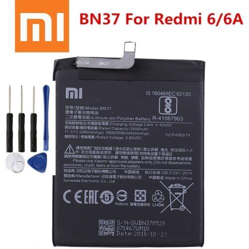 100% Original Xiao mi Battery BN37 3000mAh For Xiaomi Redmi 6 Redmi6 Redmi 6A High Quality Replacement Phone Batteries