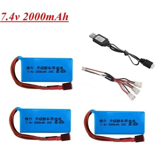 Upgrade 2000mah 7.4v battery for A949 A959-B A969-B A979-B K929-B remote Control car 2s LiPo battery charger sets for Wltoys car