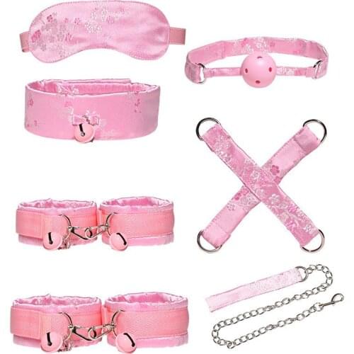 BDSM Set Tang Dynasty Retro Jacquard Sex Toy Bondage Bandage Handcuffs Fetters Couple Flirting Blindfold Gag Alternative Game