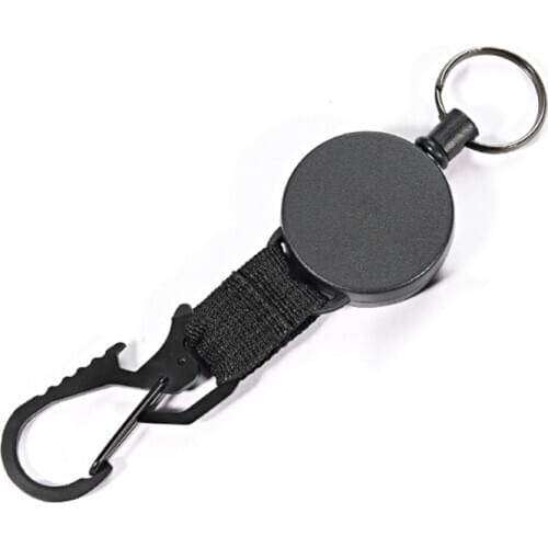 60cm Badge Reel Retractable Recoil Anti Lost Ski Pass ID Card Holder Key Ring Steel Cord Black Wire Rope Keychain