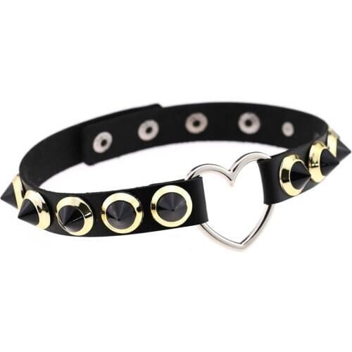 ZIMNO Harajuku Punk Rivet Choker Belt Necklace for Women Heart Pu Leather Chocker Charm Chain Egirl Party Club Sexy Girl Jewelry