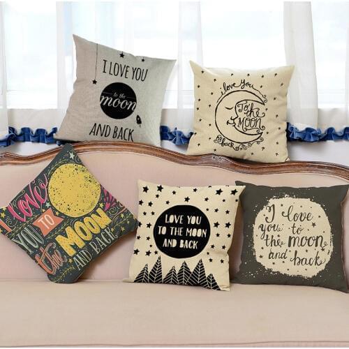 Romantic Letters I Love You To The Moon And Back Pillow Case Home Kids Lover Room Sofa Chair Decorative Cushion Cover 45x45cm