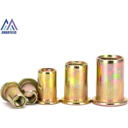 Zinc Rivet Nuts M3 M4 M5 M6 M8 M10 M12 Flat Head Knurled Screw Multi Sizes Zinc-Alloy Rivet-Nuts Kit 3pcs-20pcs/pack S44