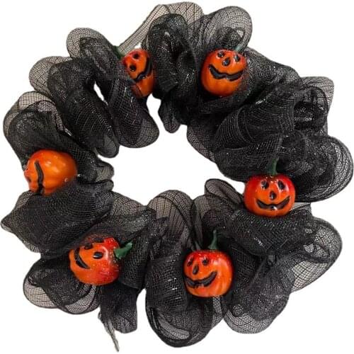 Halloween Decoration Halloween Pumpkin Mesh Garland Ghost Festival Wreath Door Hanging Atmosphere Scene Decoration
