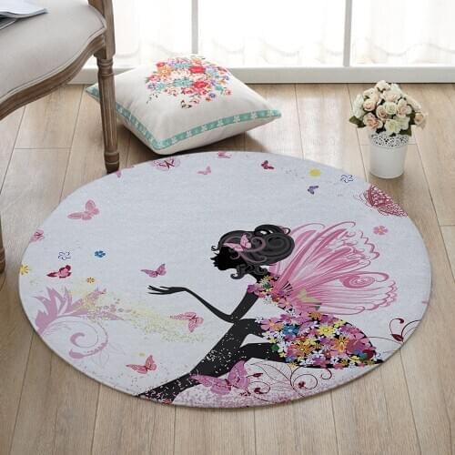 Cartoon Series Fairy Printed Children Carpets Baby Crawling Anti Slip Round Area Rugs For Living Room Bath Mat