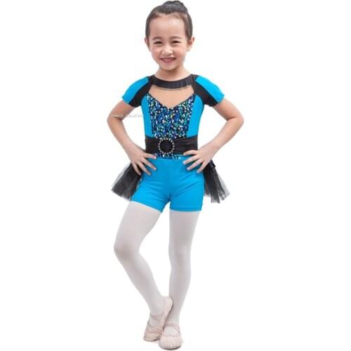 Child Blue Boy Short Unitard Short Sleeve Spandex Jazz and Tap Dance Costume 16066C