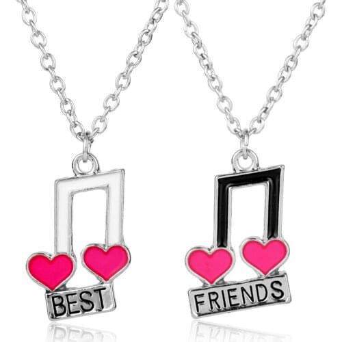 Dongsheng Music Notes Best Friends Heart Charm Necklace Forever Friendship Pendant Choker Necklace For Women Fashion Jewelry
