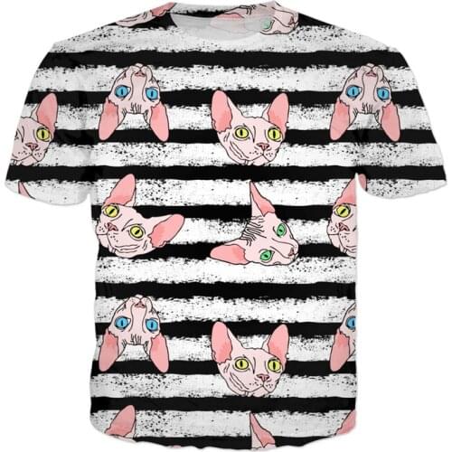 SOSHIRL Kawaii Cute Sphynx Cats T Shirt Funny Stripes Casual T-shirt Summer Women/mens Tops Harajuku Streetwear Boyfriend Gift