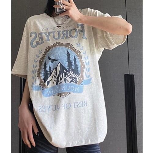 Retro Big Letters Printed T Shirts Women Oversized Vintage Tshirts 2021 Summer New Brand Streetwear Female Tees Harajuku Teens