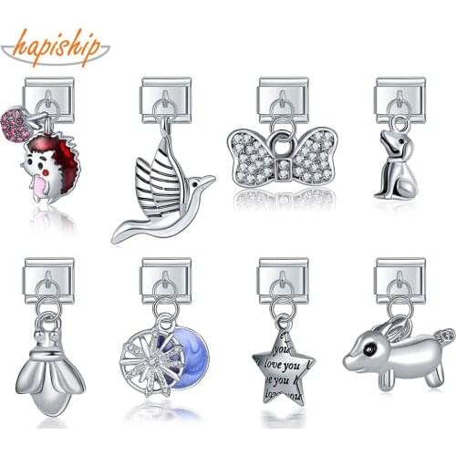 Hapiship 2021 9mm Width Original Daisy Star Rabbit Bowknot Dog Italian Charm Fit Bracelet Stainless Steel Jewelry Making DJ361