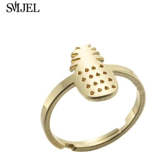 Cartoon Fruit Pineapple Rings Women Hollow Stainless Steel Gold and Silver Color Delicate Fashion Jewelry Open Ring Gift