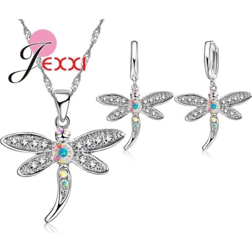 2020 Hot Sale Fashion Dragonfly Necklaces & Pendants Earrings for Women 925 Sterling Silver Crystal Animal Jewelry Sets