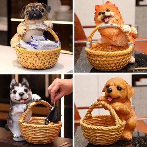 Wedding Party Home Decoration Creative Storage Basket Resin Dog Statue Animal Design Storage Basket Desktop Key Storage Basket