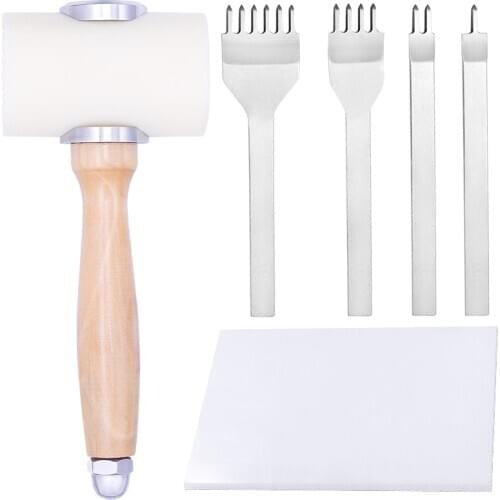 LMDZ Leather Carving Hammer Lacing Diamond Stitching Chisel Hole Punch Tools Set With Cutting Board for Leathercraft DIY Working