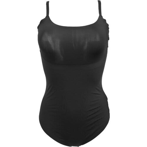 Solid Black Spaghetti Strap Seamless Satin Bodysuit for Women Sexy Open Crotch Slim Body Shaper SLA033