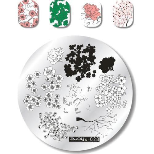 1pc 5.5cm Nail Stamping Plate Spring Geometric patterns Blossoms Series Stencil Round Rectangle Nail Art Template Image Plate