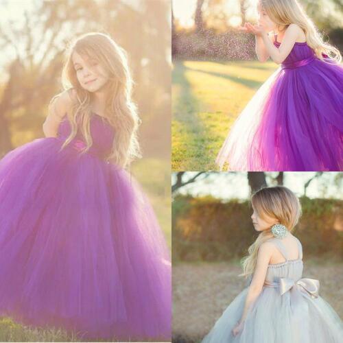 Lovely Tulle Flower Girl Dresses for Wedding Sleeveless Puffy Pageant Gowns with Bow Sash Backless Kids Formal Dress