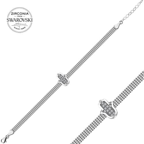 Silverlina Silver Swarovski Zirconia Gemstone Fatma Master Hand Bracelet