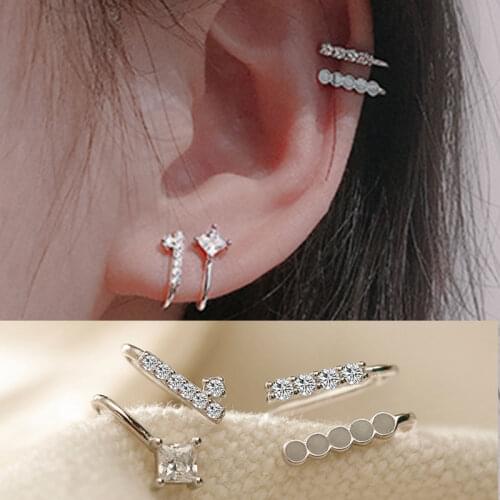 Korean Fashion Crystal Zircon Small Asymmetry Ear Clip EarCuff For Women Girls Cute Cartilage Clip on Earring No Pierced Jewelry