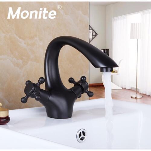 Bathroom Basin Sink Faucet Deck Mounted Single Hole Double Handles Stream Spout Black Faucet Bathroom Faucets Mixer Taps