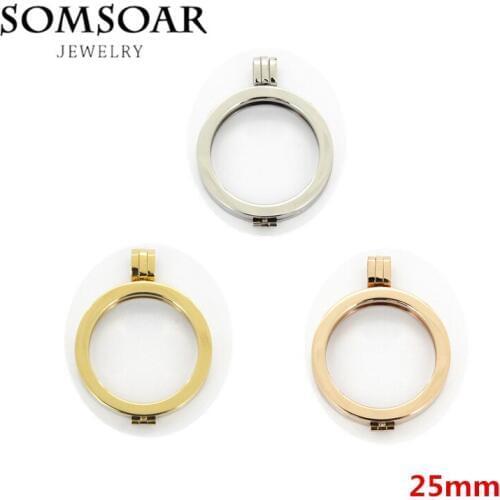 Somsoar Jewelry 25mm Small Plain Coin Holder Frame Coin Holder Stainless Steel Pendant fit small my coin 10pcs/lot
