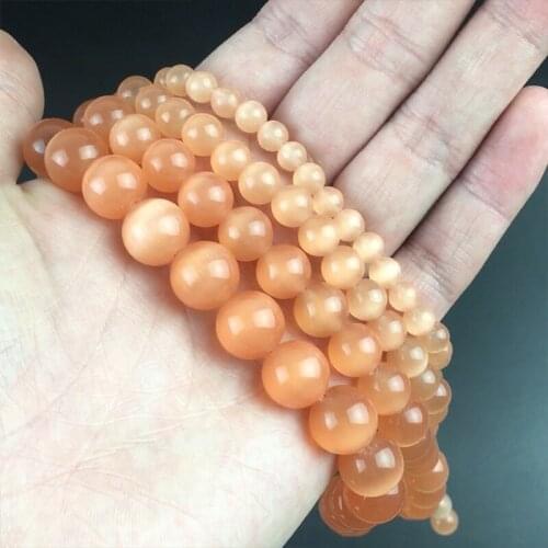 Light Orange Cat Eye Stone Round Beads Natural Opal Round Loose Spacer Beads For Jewelry Making DIY Bracelet 15'' 4 6 8 10 12mm