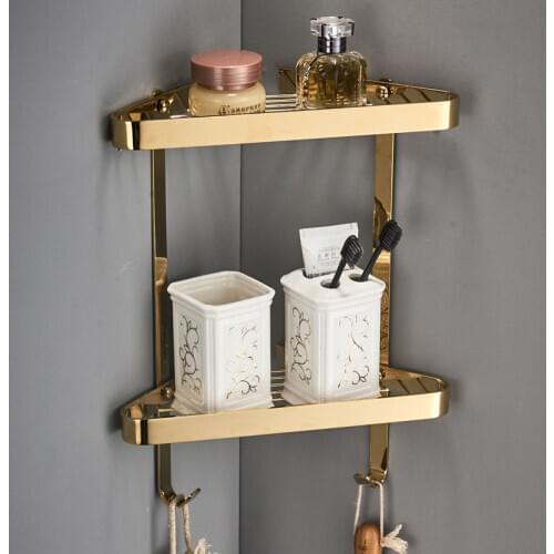 Vidric Corner Shelf Bathroom Shelf Shower Shampoo Cosmetic Shelves Brass Shower Rack Black/Gold Bathroom Storage Organizer Rack