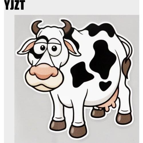 YJZT 13.1CM×13.1CM Cartoon Cow Funny Waterproof PVC Car Sticker Decal 11C-0194
