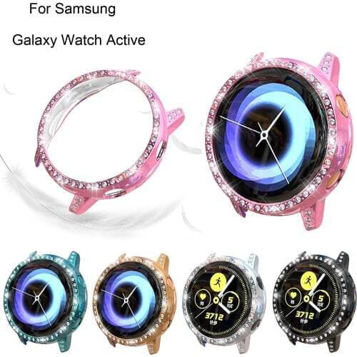 Bling Diamond PC Bumper Protective Case For Samsung Galaxy Watch Active Cover Anti-fall Shockproof Protector Shell