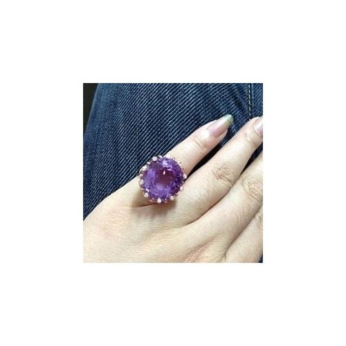 Womens Fashion 14K Rose Gold Color Ring Elegant Luxury Purple Gemstone Jewelry Wedding Engagement Party Ring Size 5-11