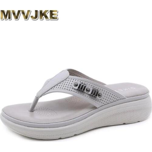 MVVJKE New Metal Decoration Women Slippers Hollow Out Female Flip Flop Sandal Wedge Platform Shoes Sandalia Feminina Large Size