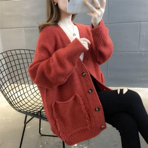 2021 Autumn Winter Women Oversized Knitted Sweater Cardigans Long Sweater V-neck Sweaters Female Knitwear Coat Warm Soft Tops