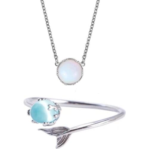 KSRA Mermaid Crystal Aurora Necklace Halo Scale Light Forest Women Clavicle Chain Pendant Necklace For Girl Elegant Jewelry