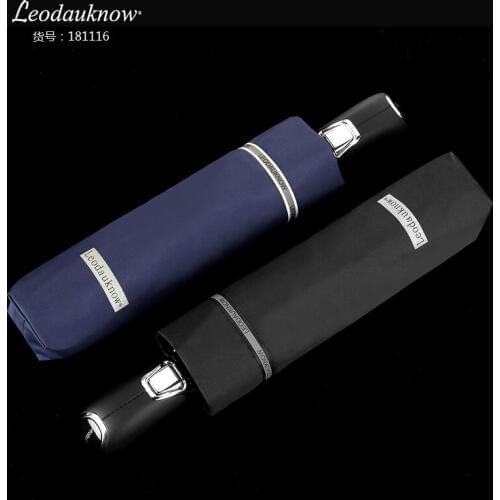 LEODAUKNOW Fully Automatic Three Folding Luminous Strip Design Business Limousine Windproof Mens 10K Sunny and Rainy Umbrella